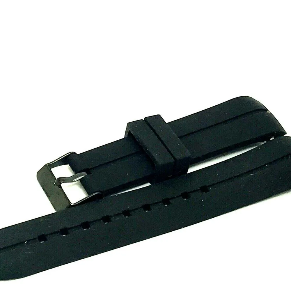 Men's Watch Band Replacement Black Rubber Strap 22mm Lug Grooved Black Buckle